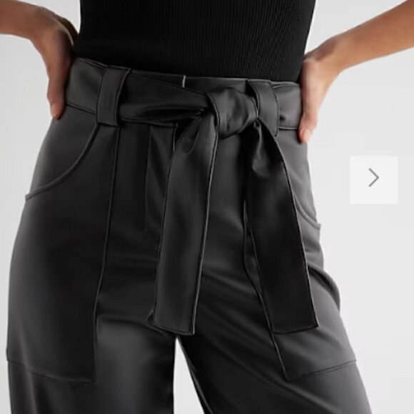 NWT Express High Waisted Faux Leather Belted Utility Ankle Pant Black Size 4S - Picture 5 of 13